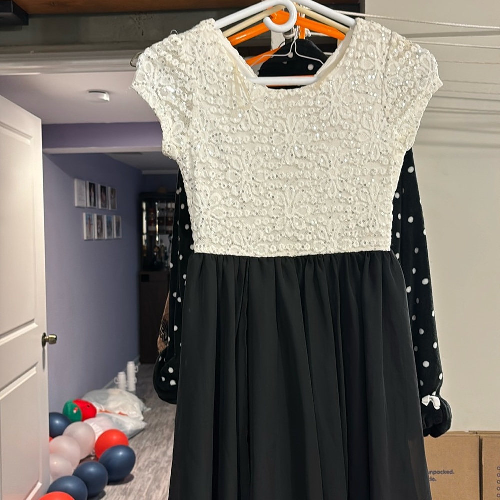 White and black girl’s dress , may be worn  as formal and casual !!